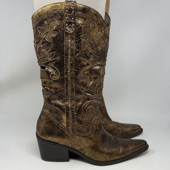 Carlos Santana Slinger Cut Out Leather Cowboy Western Boots Womens 10 Bronze - Picture 3 of 16